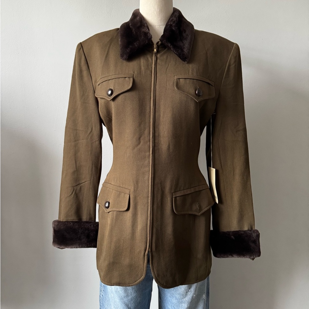 Vintage Laundry by Shelli Segal Faux Fur Trim Utility Jacket S
